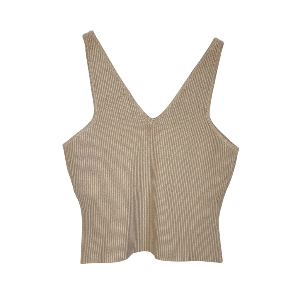 House Of Harlow 1960 Women Ribbed Double V Sculpt Tank Top Sz Large Tan - Picture 2 of 4